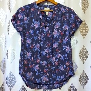 St.Johns Bay Floral Lace Up V-Neck Top